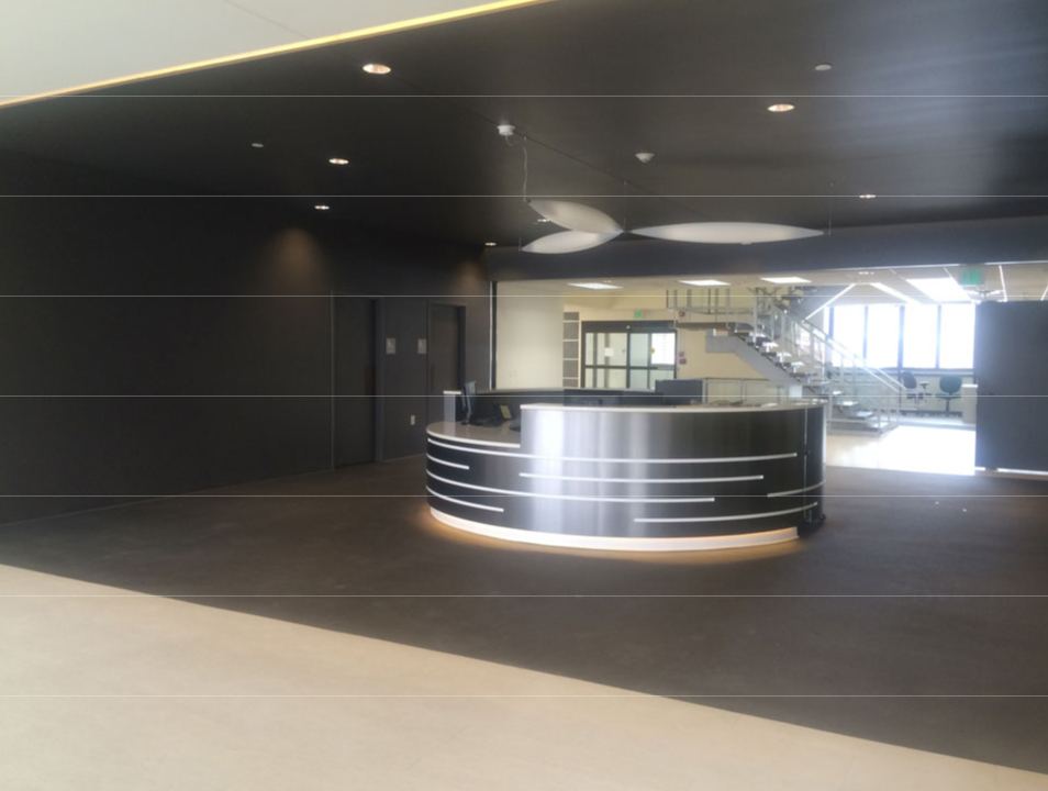 Curved reception desk in the main lobby